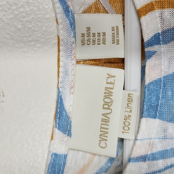 Cynthia Rowley Linen Palm Leaf short sleeve shirt loose crewneck blouse medium - Picture 4 of 7